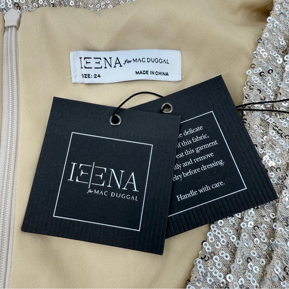 Mac Duggal Silver Sequin V Neck Wrap Gown Nude Formal Evening Dress 24 NWT - Picture 10 of 12